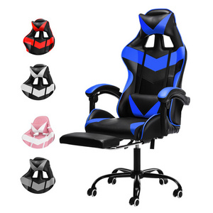 Gamer Racing Style Adjustable Office Chair with Removable Headrest High Back Lumbar Cushion and Footrest Swivel Gaming Chair