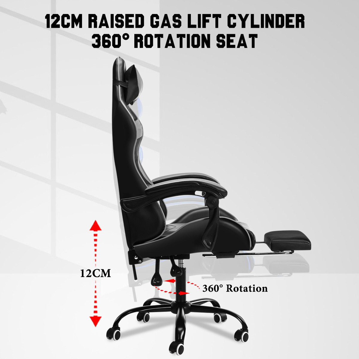 Gamer Racing Style Adjustable Office Chair with Removable Headrest High Back Lumbar Cushion and Footrest Swivel Gaming Chair