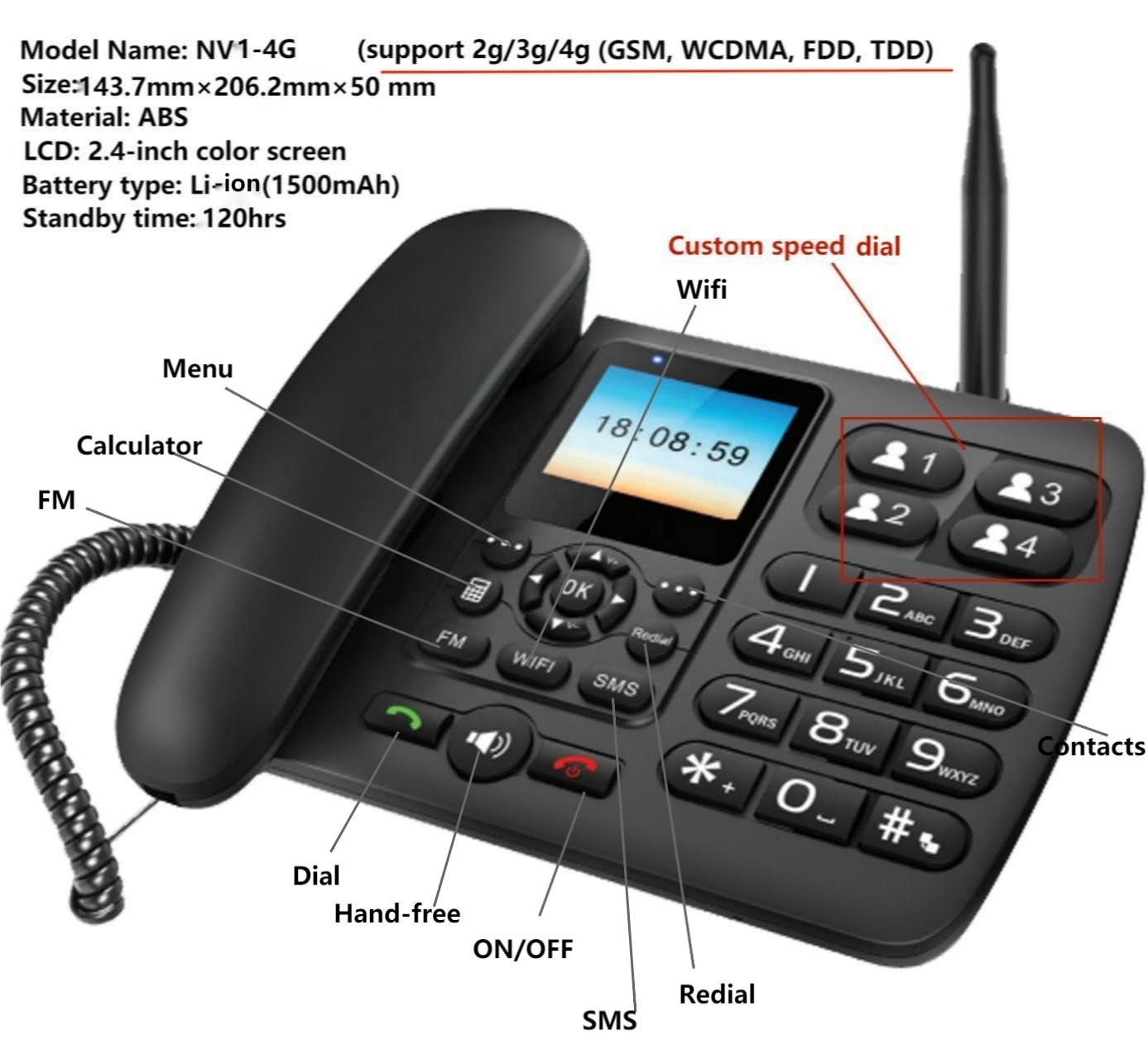 2G 3G 4G Lte Voip Sip Volte Android 4.4 Cordless Desk Phone Home Office Sim TF Card Fixed Wireless Desktop Phone