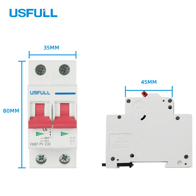 USFULL 2P DC 600V 800V 1000V 1200V disjuntor MCB curve C for Solar PV System Disconnecting Switch