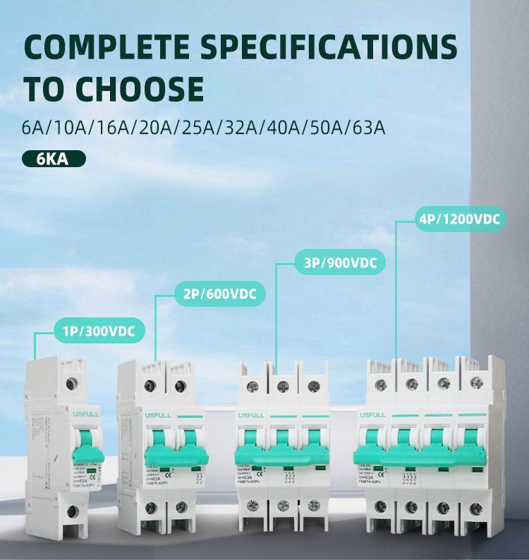 USFULL Solar PV System DC Mini MCB 250V 500V 750V 1000V Electric Current Switch 16A 25A 32A 63A L7 Miniature Circuit Breaker