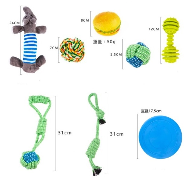 10 piece toy set Flying disc pet dog cotton chew rope knot dog toy bundle interactive fetch tug toys set for dogs