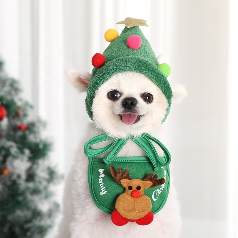 Christmas Pet Clothes Cat Terylene Red Felt Hat Dog Costumes Holiday Party Dresses