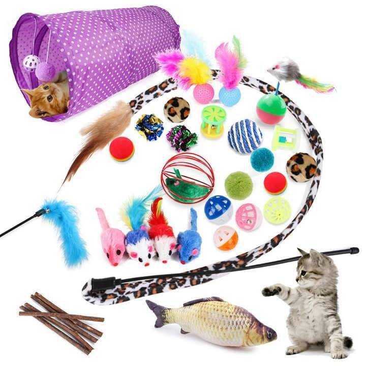 Hot Selling 28 packs Interactive Cat Toy Set Kitten Toys Pack Tunnel Cat Feather Teaser Wand Toy