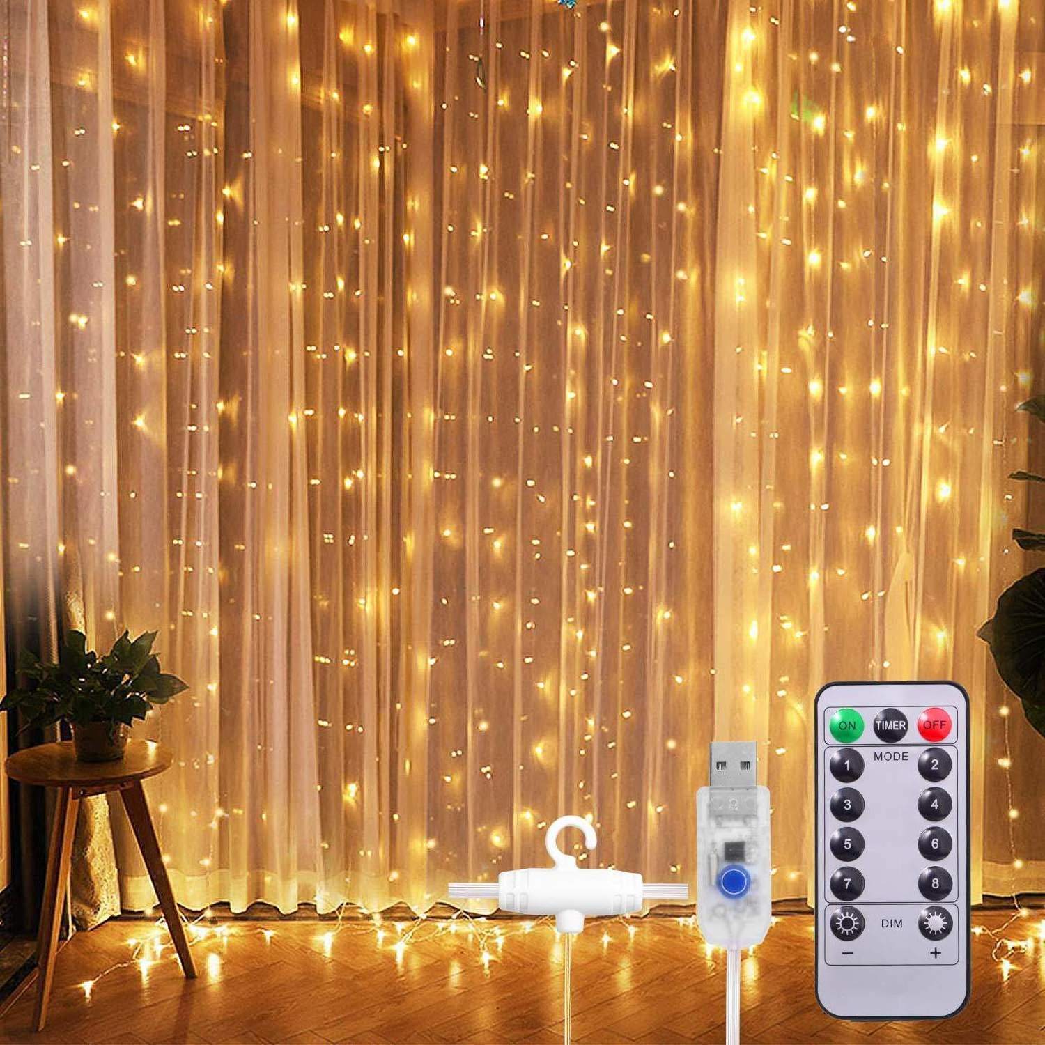 Decoration 8 Lighting Modes Fairy Lights 300 Led Remote Control Window Curtain Lights For Bedroom Party Wedding