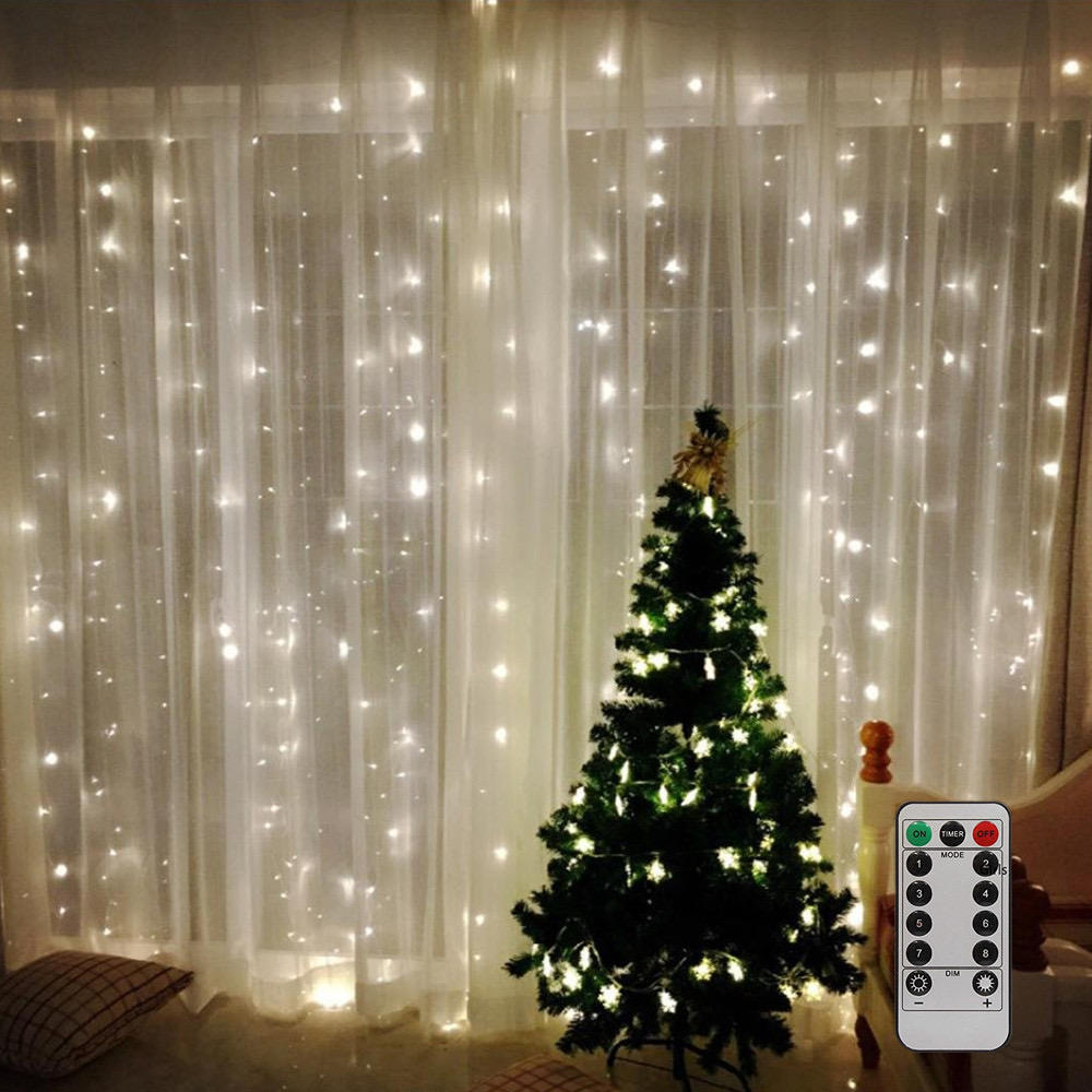 Decoration 8 Lighting Modes Fairy Lights 300 Led Remote Control Window Curtain Lights For Bedroom Party Wedding