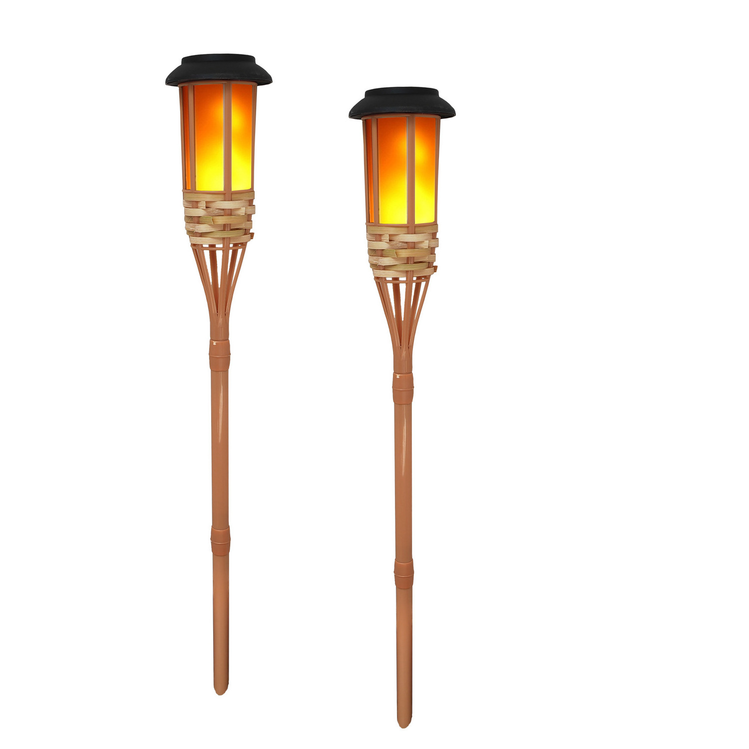 Two Parts K/D 12LED Solar Powered Flickering Flameless Bamboo Led Tiki  Spike Torch Garden Stake Lights