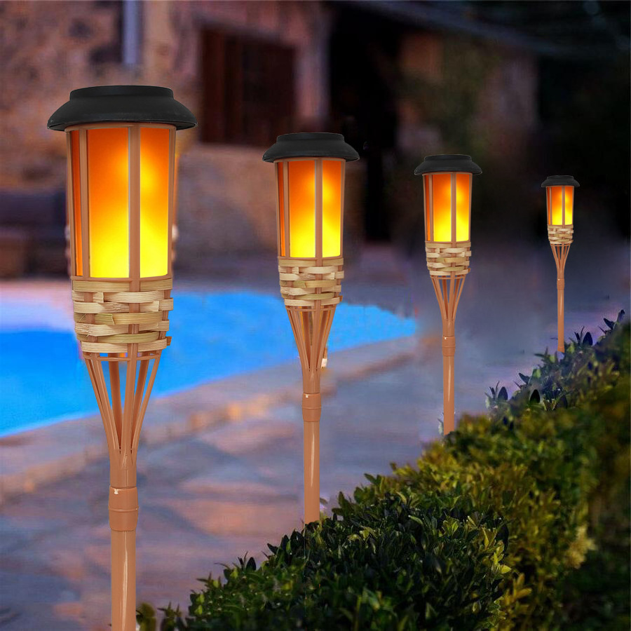 Two Parts K/D 12LED Solar Powered Flickering Flameless Bamboo Led Tiki  Spike Torch Garden Stake Lights