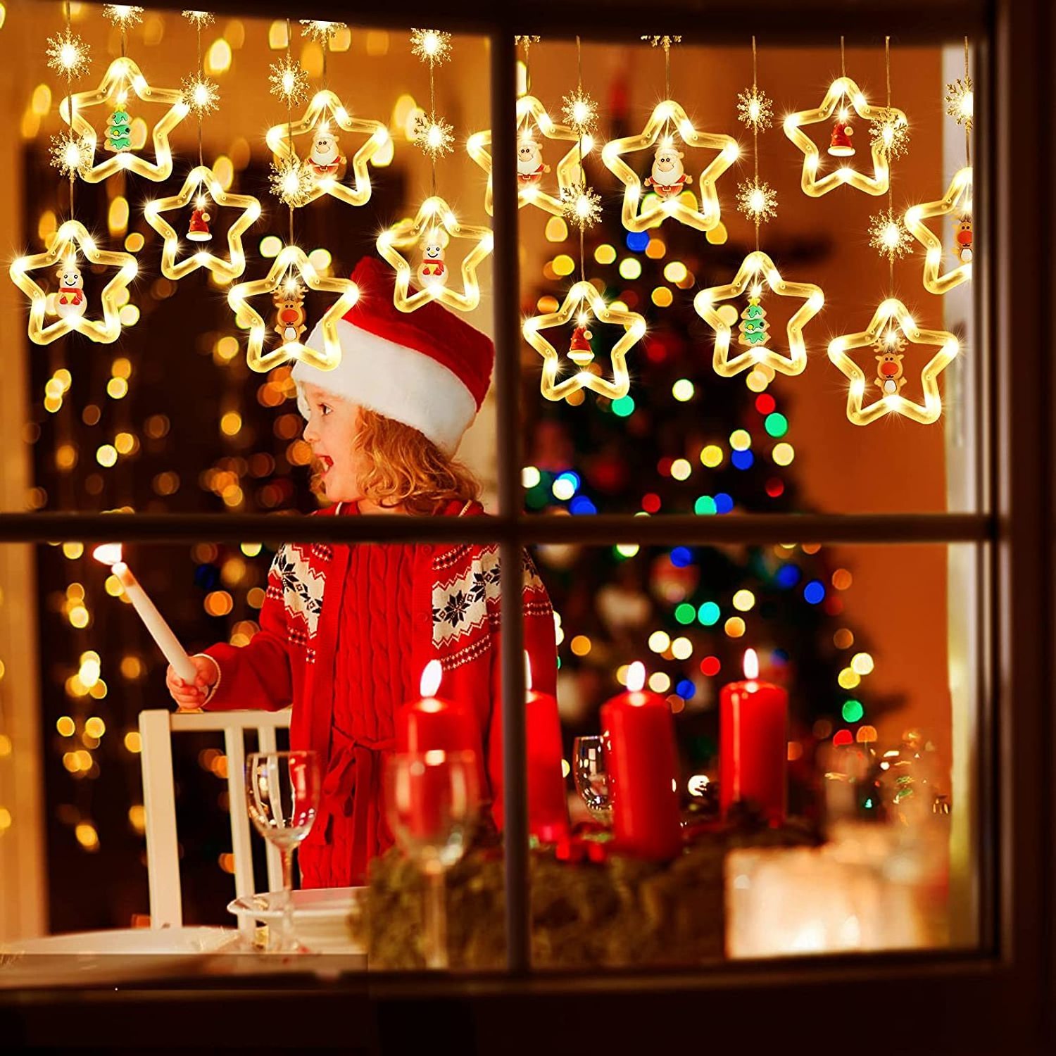 LED Battery Operated Christmas Lights for Outdoor Indoor Remote Window Curtain String Light