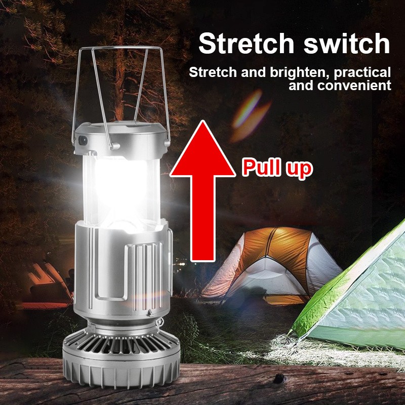 LED Solar Multifunction Lamp Camping Lights Portable with Fan Solar Charge Rechargeable Night Light Hanging Tent Fish Flashlight