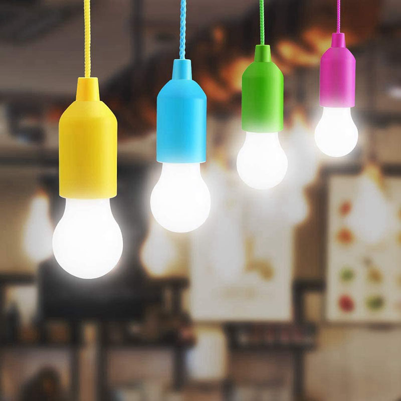 Portable LED Pull Cord Light Bulb Battery Operated Hanging Pull Cord Night Lamp Outdoor Camping Tent Lamp For Home Garden Decor