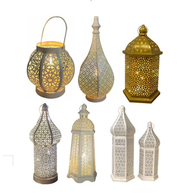 2023 Wholesale metal iron Art lights Moroccan led battery lanterns decorated for Eid Festival outdoor Ramadan festival lights