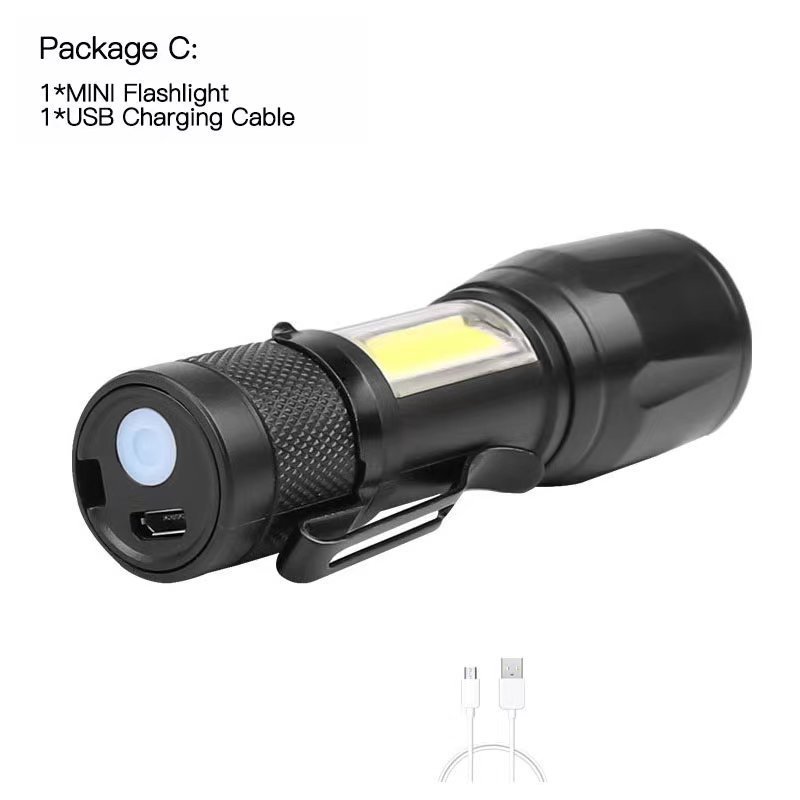 high power aluminum rechargeable zoomable small flashlights Tactical LED cob flashlight mini torch light