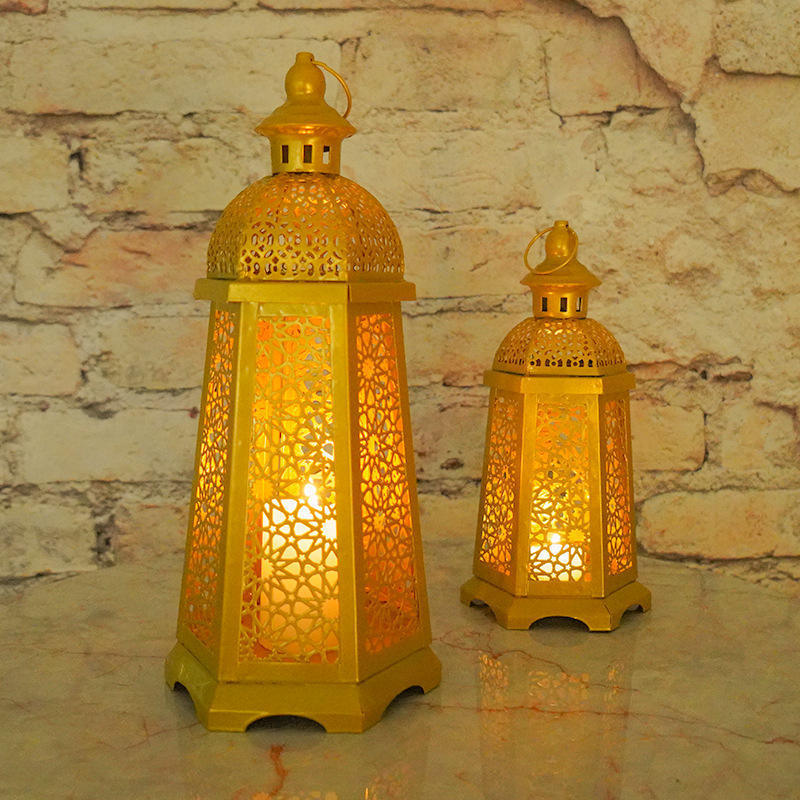 2023 Wholesale metal iron Art lights Moroccan led battery lanterns decorated for Eid Festival outdoor Ramadan festival lights