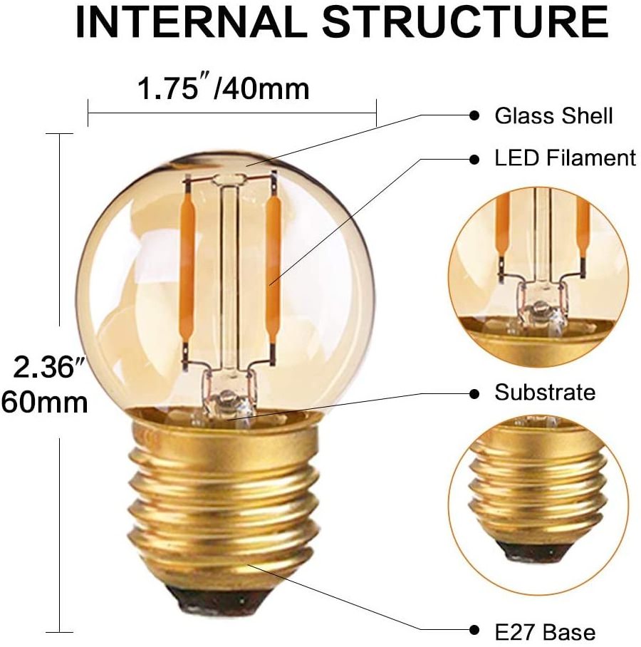 Wholesale LED Filament Mini Globe Light Bulb Amber Class E27 Bulb For Outdoor Living Room