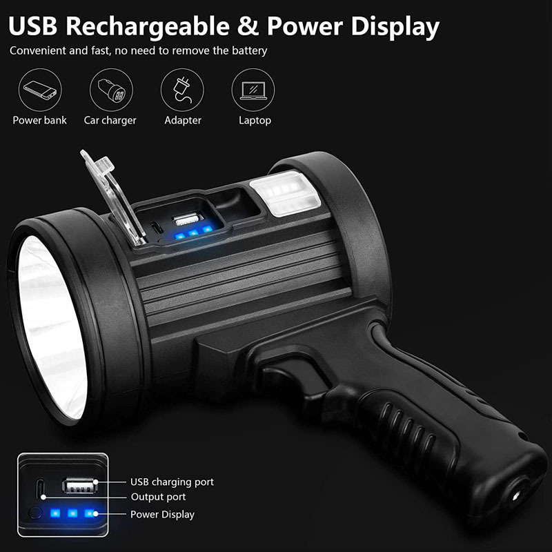 Type-C Rechargeable 500 Lumens Waterproof red&blue warm light Solar Handheld Spotlight with Detachable Red Light Filter