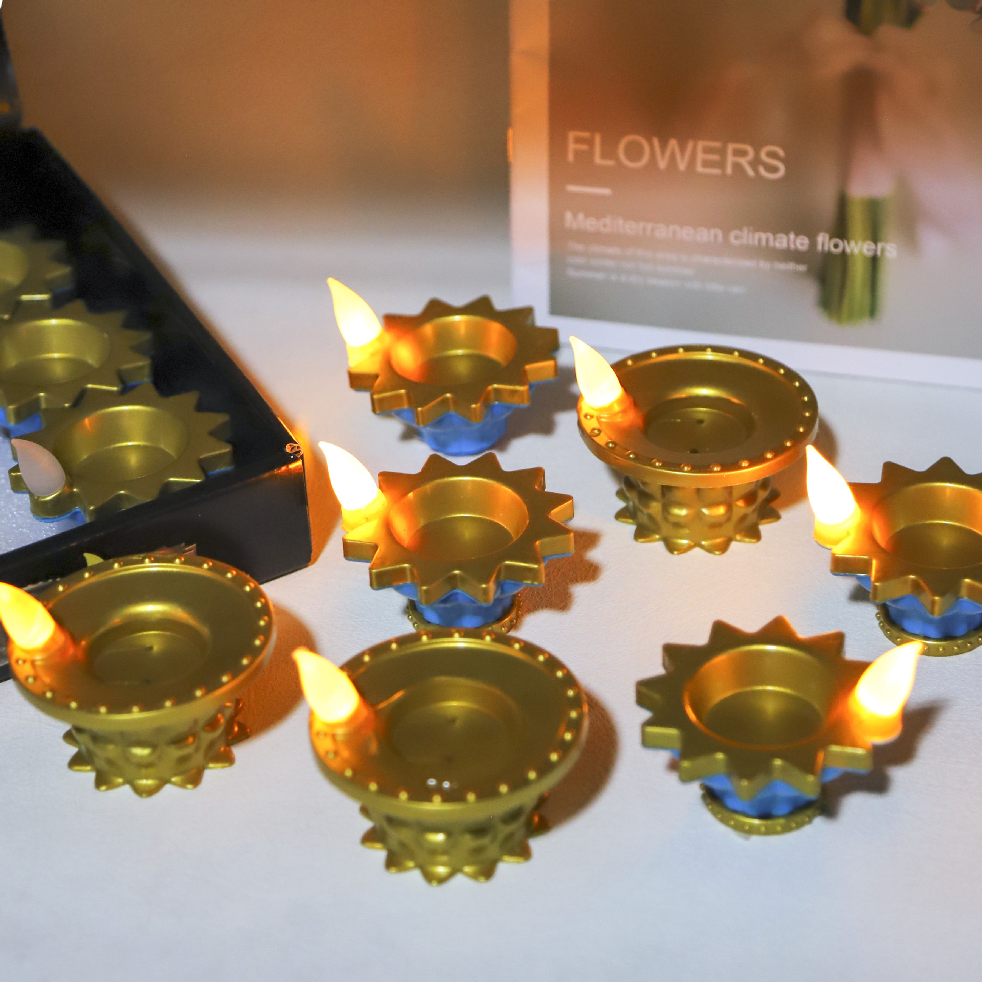 2023 Wholesale New Led Candle Light Indian Oil Lamp Floating Candle Diya Diwali Creative Water Decoration