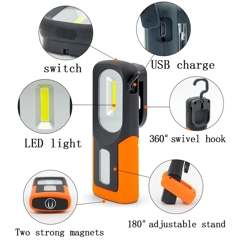 Helius Portable Multi-functional Hook Lantern With Magnet Cob Led Mini Light Work Check Emergency Repair Light Flashlight