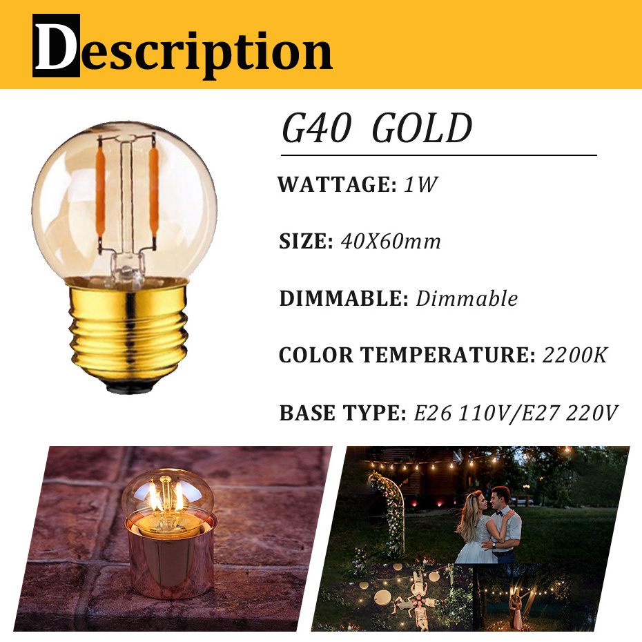 Wholesale LED Filament Mini Globe Light Bulb Amber Class E27 Bulb For Outdoor Living Room