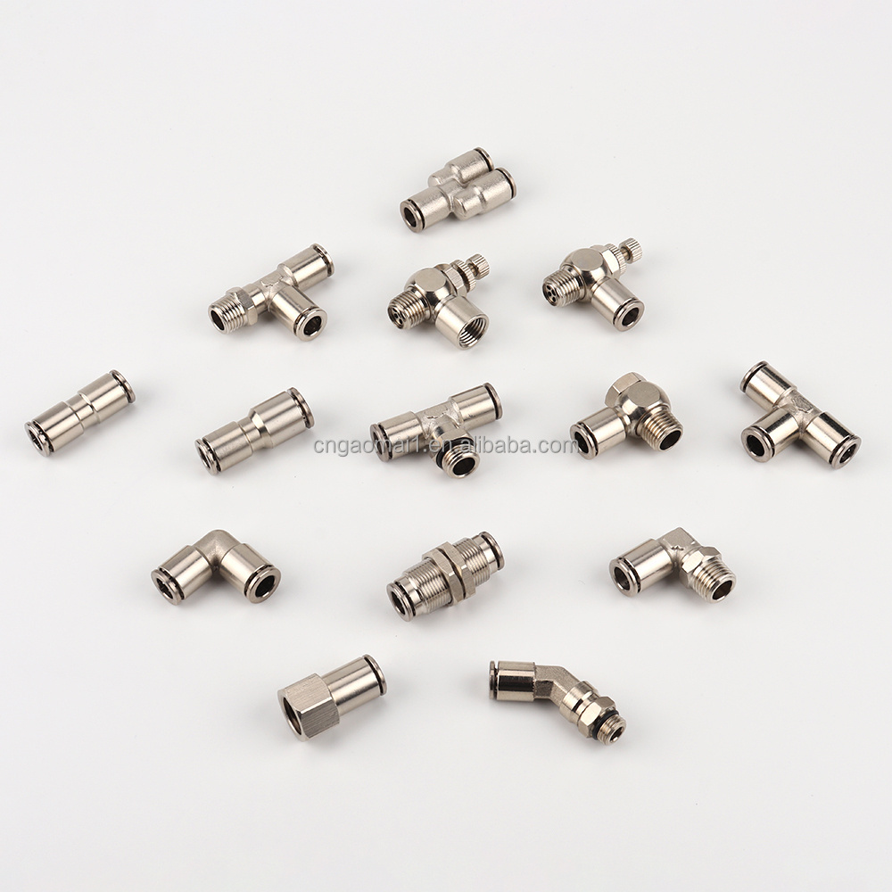 PL Series 2 way pneumatic brass fittings L type Copper Locking Tube fittings quick connect male thread elbow air fittings