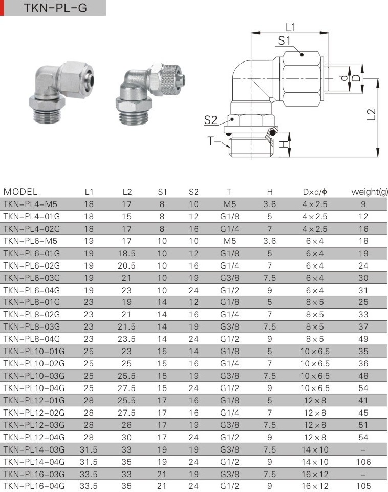 PL-G Pneumatic Brass Fitting Swivel Male Elbow Brass Fitting Swivel Male Fitting with hexagon screw nut