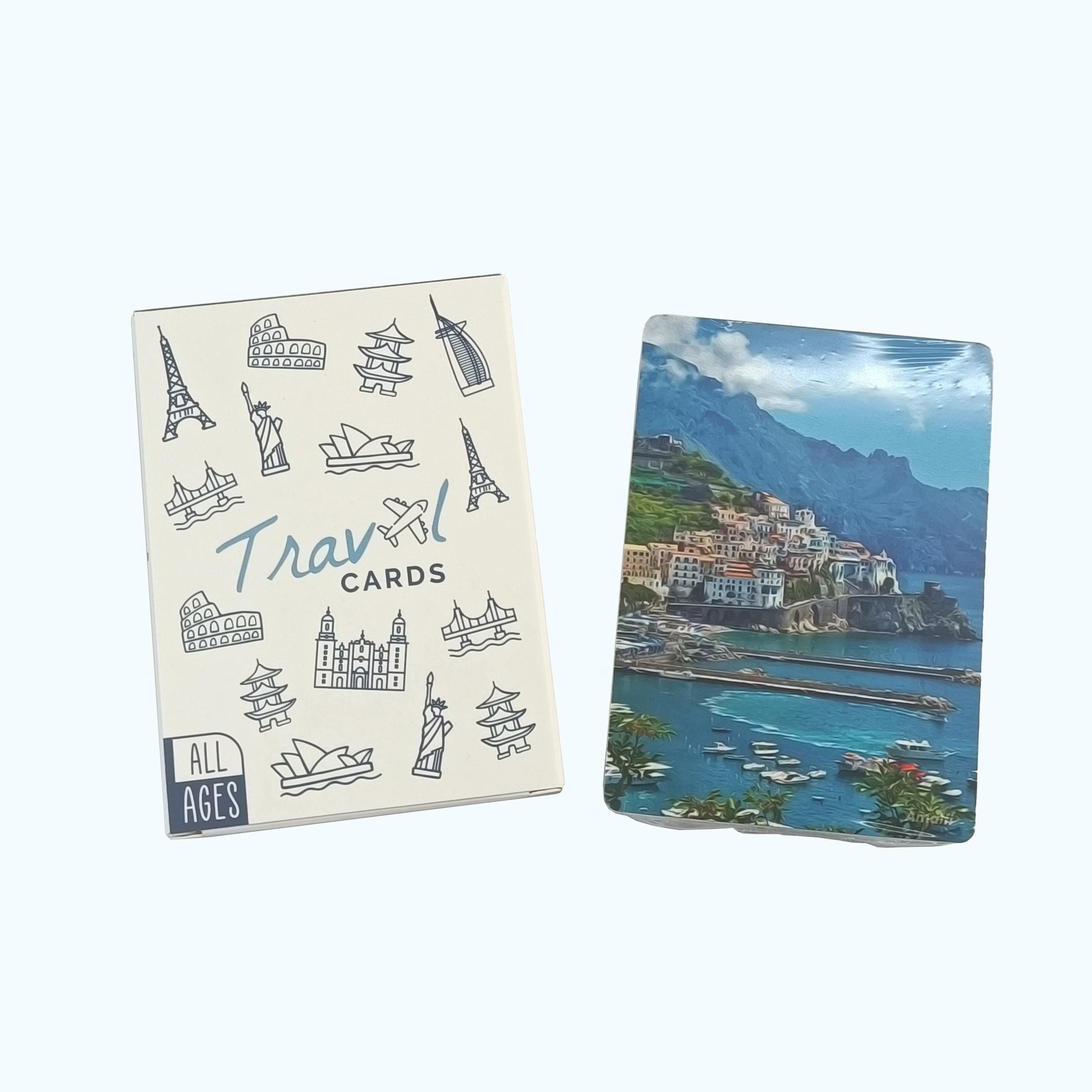 Custom Pattern Printing Adult Poker Travel Card Waterproof Plastic Tourist Scenery Scenic Cards in Box Packing Playing Cards