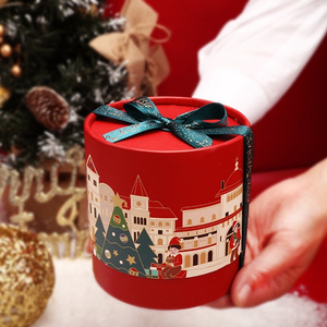 Best welcome fashion golden supplier christmas theme eve gift candy round paper basket box with ribbon