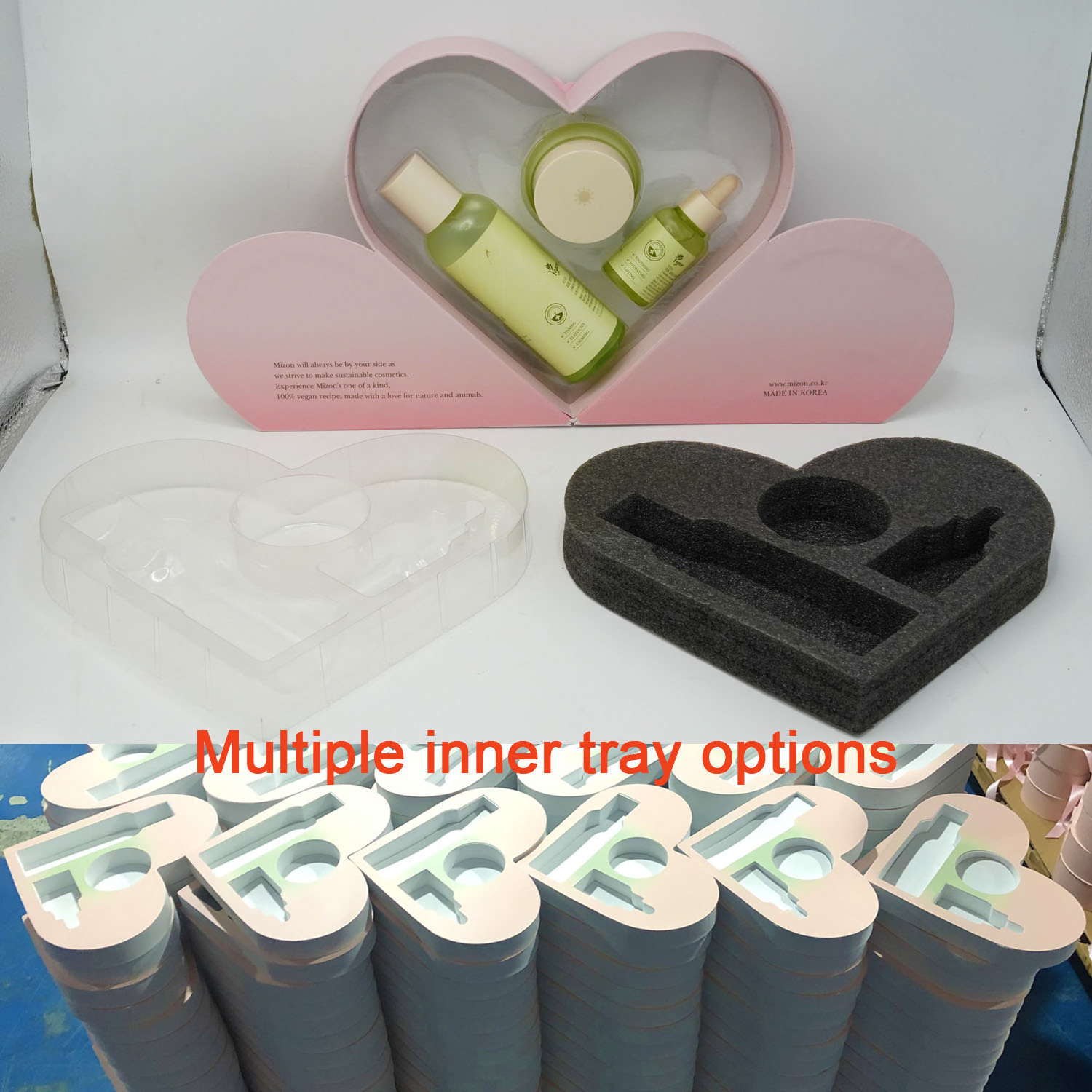 Fashion Pink Paper Gift Heart Shape Double Door Open Packaging Box Skincare Essential Oil Cosmetic Jar Box With Insert