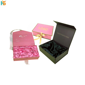 Luxury Gift Cardboard Custom Logo Magnetic Box Hair Extension Wig Box Packaging With Satin Silk Insert And Ribbon