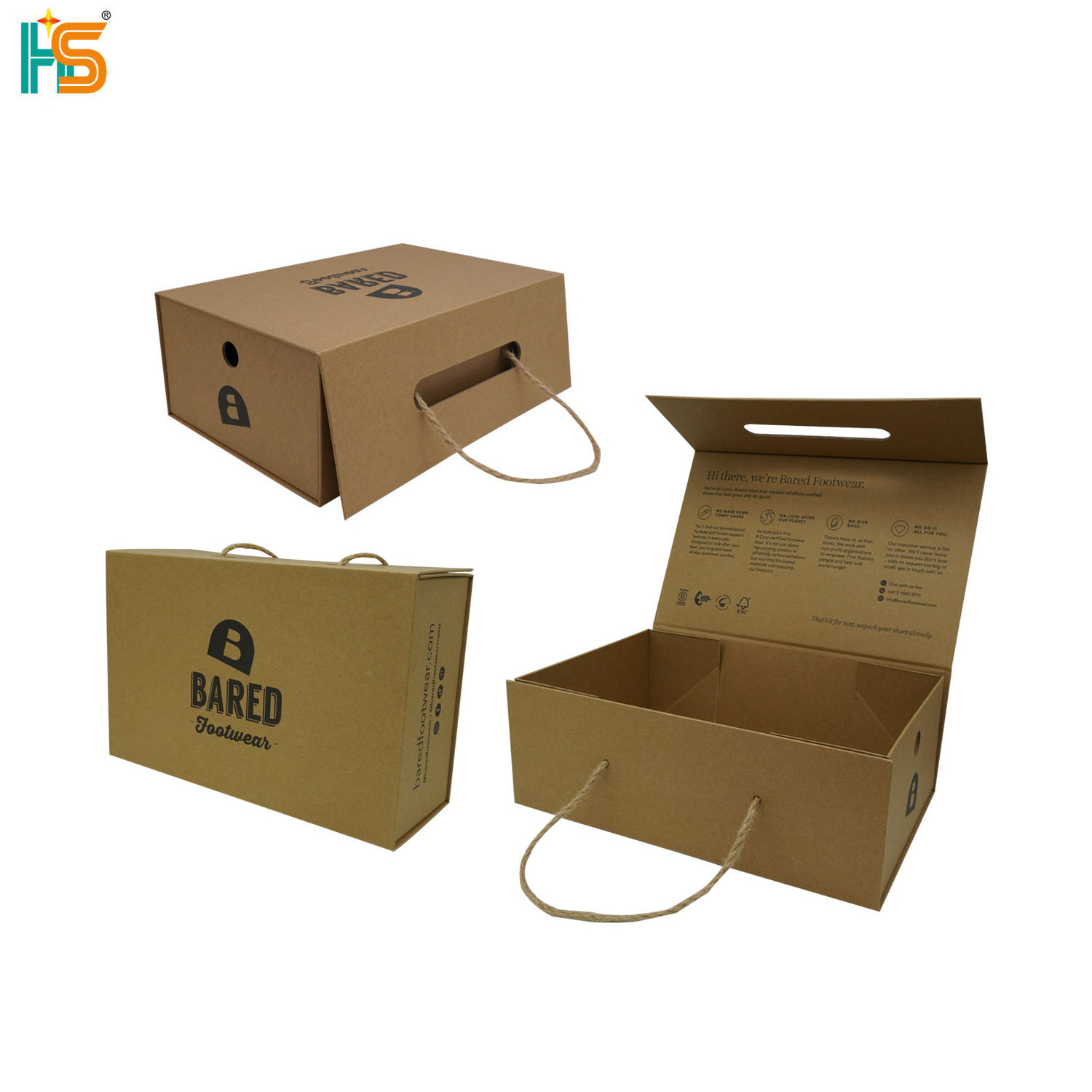 Wholesale Custom Corrugated Cardboard Handbag Packaging Clothing Underwear Shoe Box With Ribbon Handle