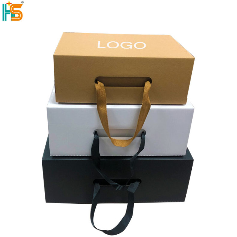 Wholesale Custom Corrugated Cardboard Handbag Packaging Clothing Underwear Shoe Box With Ribbon Handle