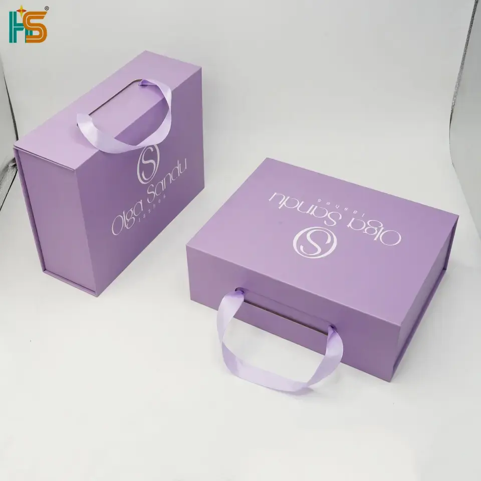 HOT selling Magnetic Gift Box Packaging Ribbon Handle Folding Custom Logo Hard Rigid Cardboard Paper Black Pink Clothing Insert