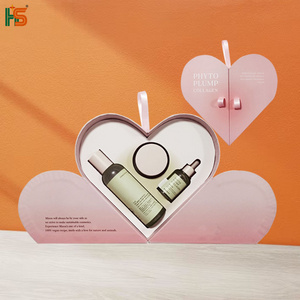 Fashion Pink Paper Gift Heart Shape Double Door Open Packaging Box Skincare Essential Oil Cosmetic Jar Box With Insert