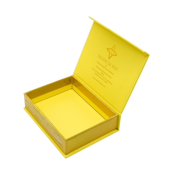 Custom size price packaging box for small yellow magnetic jewelry cardboard gift box with pouch