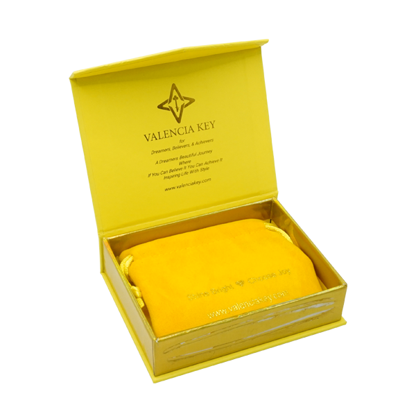 Custom size price packaging box for small yellow magnetic jewelry cardboard gift box with pouch