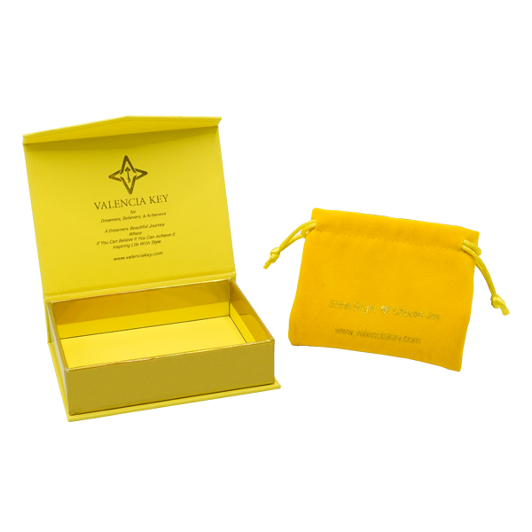 Custom size price packaging box for small yellow magnetic jewelry cardboard gift box with pouch