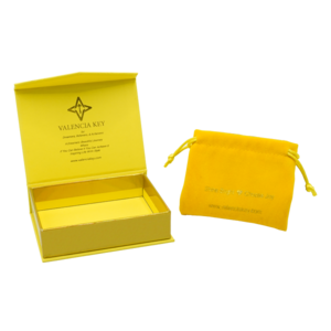 Custom size price packaging box for small yellow magnetic jewelry cardboard gift box with pouch