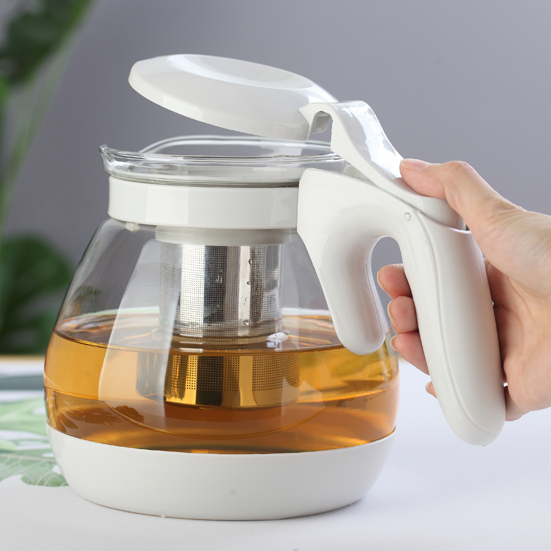 Wholesale 1700ml cold drinking water pitcher hot coffee jug glass tea pot with stainless steel 304 strainer infuser