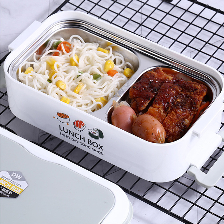 Office school portable kids rectangular multilayer 2 compartments plastic tiffin stainless steel 304 bento lunch box with handle