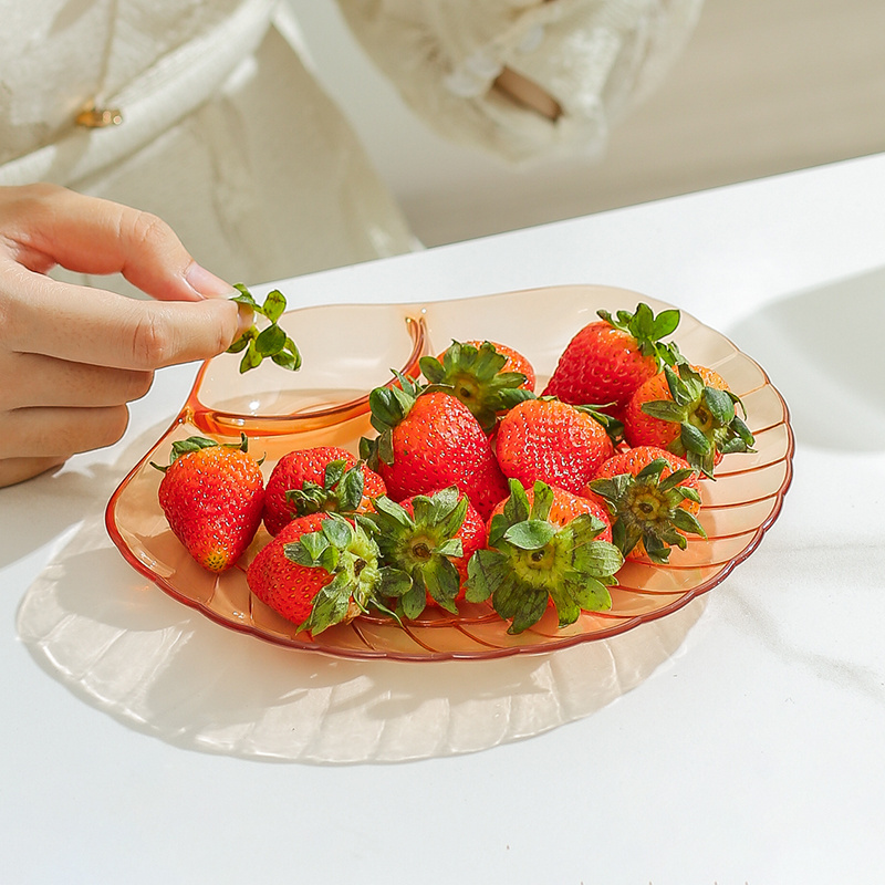 Wedding party dessert french fries fruit chip and dip platter shell clear plastic snack plate with dipping saucers divide dish