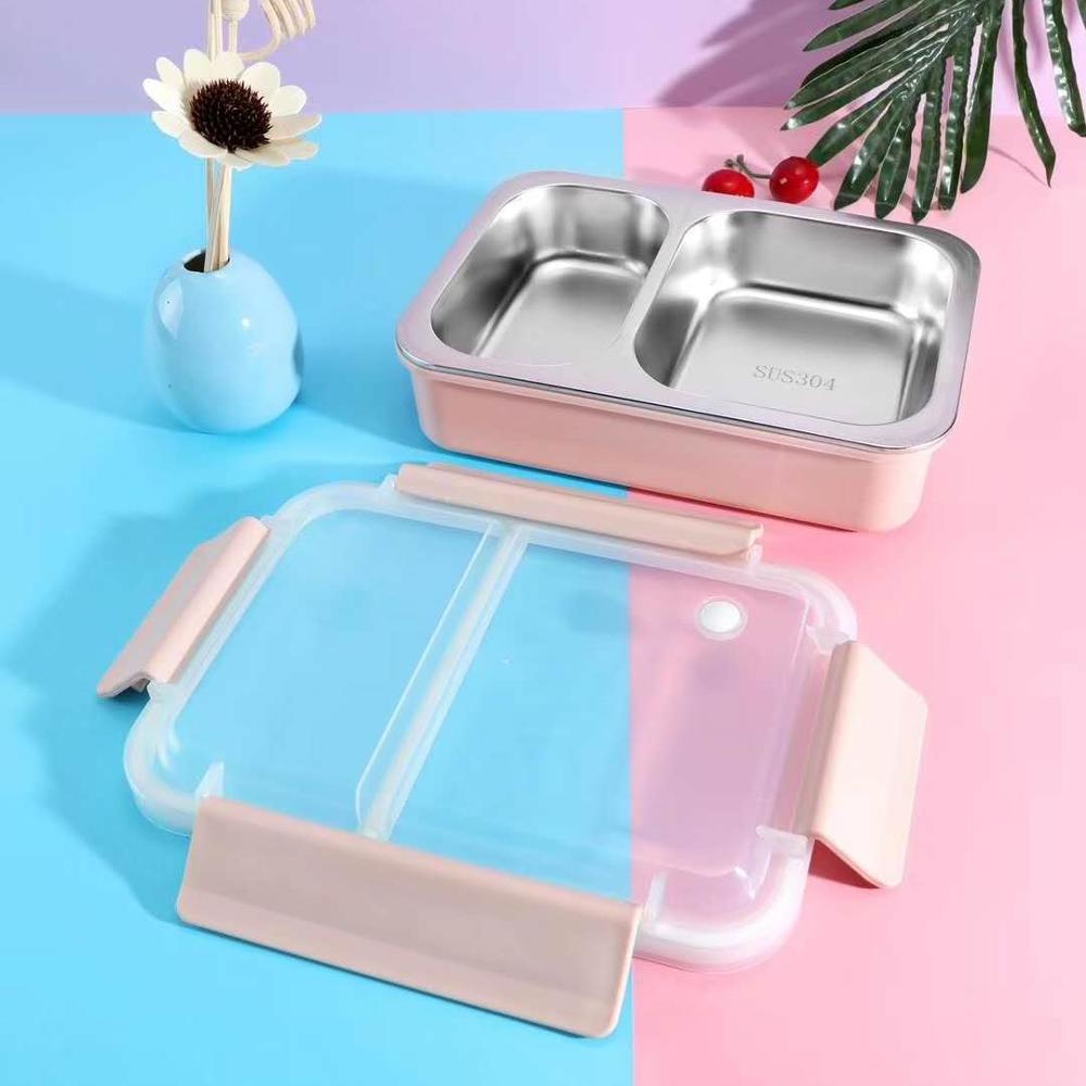 2 compartments leak proof 304 stainless steel metal lunch box