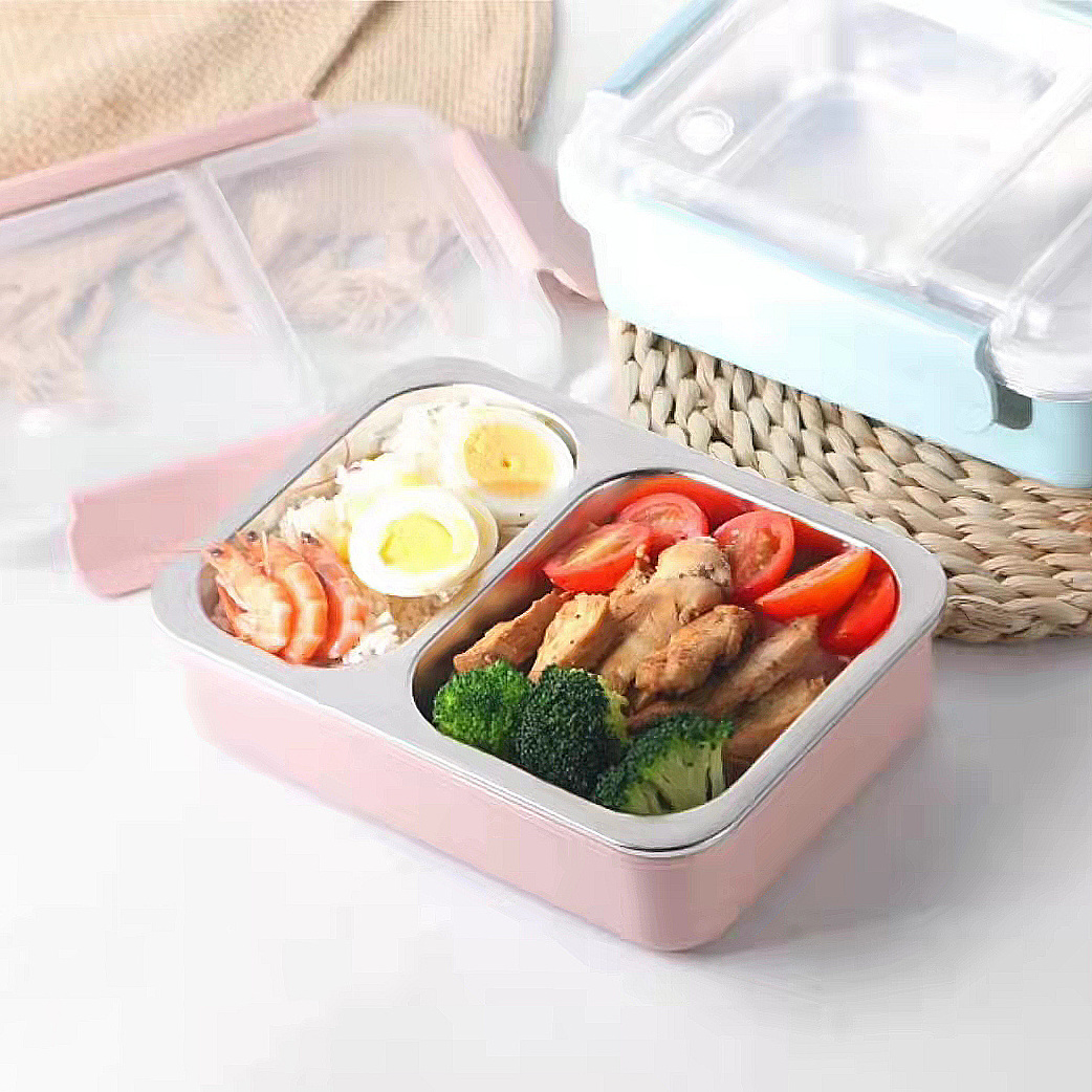 2 compartments leak proof 304 stainless steel metal lunch box