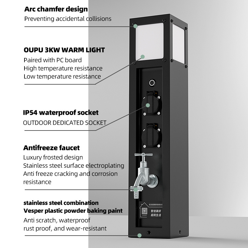 304 Stainless Steel Outdoor Garden Power Socket Post RV Camp Smart Waterproof  Socket Column with Antifreeze faucet