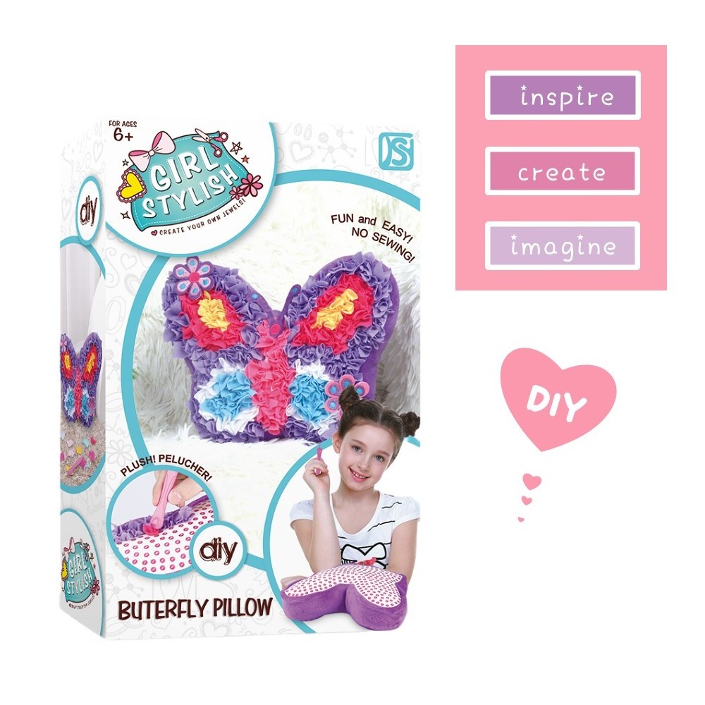 Plush Craft Make Your Own Kitty Pillow, Brightly Colored with Pink and Purple