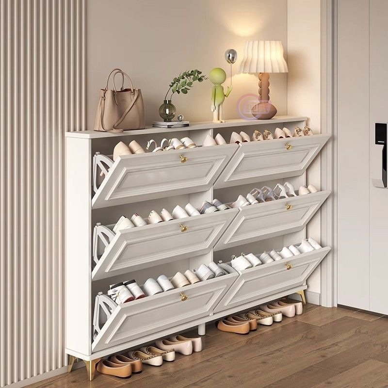 Modern Simple Cream Style Slim Tumbler Shoe Cabinet Living Room Furniture Wooden Shoe Rack Storage Shoe Cabinet