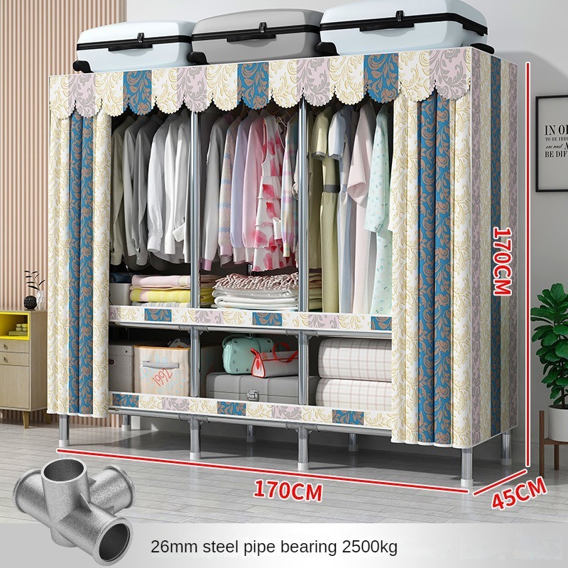 Multi Tier Modern Foldable Cloth Portable Closet Standing Hanging Clothes Rack Iron Shelf Closet Wardrobe