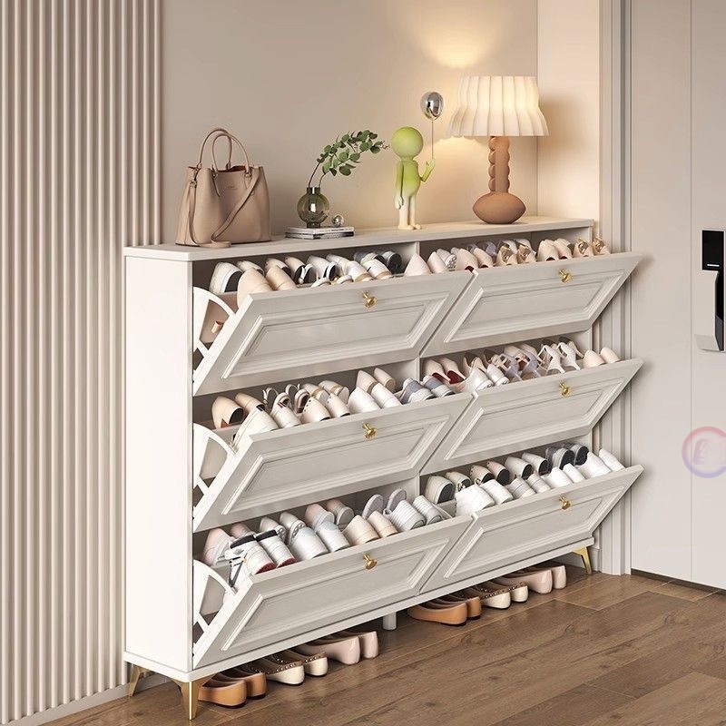 Modern Simple Cream Style Slim Tumbler Shoe Cabinet Living Room Furniture Wooden Shoe Rack Storage Shoe Cabinet