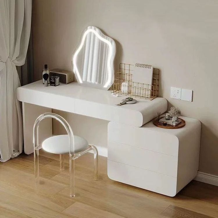 Custom Modern Light Luxury White Dressers Mirrored Vanity Table Furniture  Bedroom Dressing Table