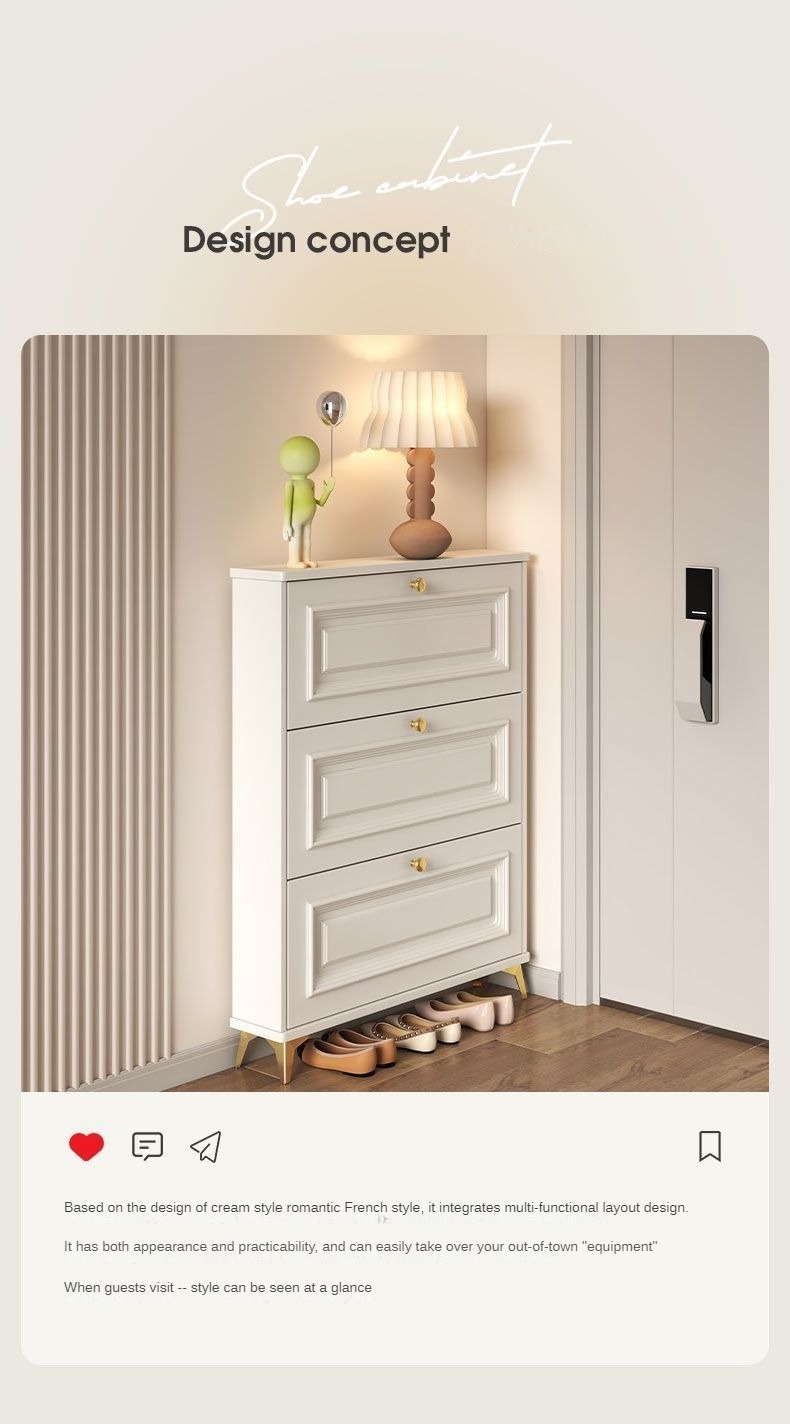 Modern Simple Cream Style Slim Tumbler Shoe Cabinet Living Room Furniture Wooden Shoe Rack Storage Shoe Cabinet