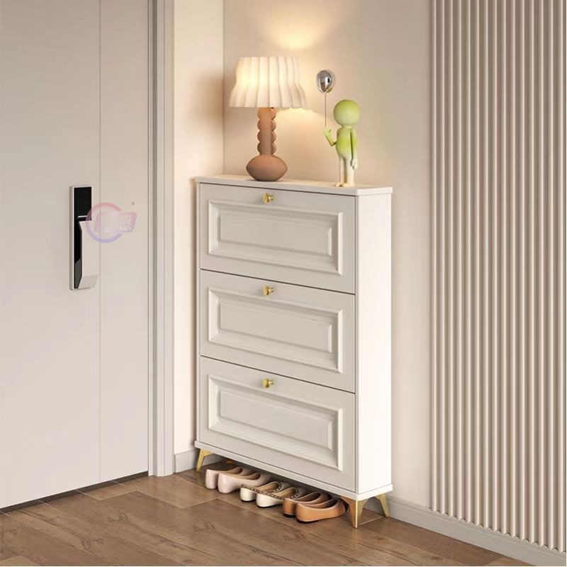 Modern Simple Cream Style Slim Tumbler Shoe Cabinet Living Room Furniture Wooden Shoe Rack Storage Shoe Cabinet